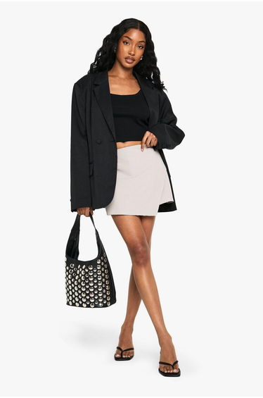 Asymmetric Mini Skort - stone