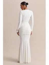 Palerma | White Draped Cowl-Neck Maxi-Dress With Gathered-Detailing - 1