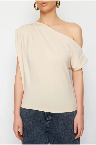 بلوزة ترينديول بتصميم كتف واحد بلون رمادي