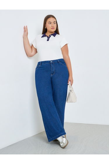 Plus Size Women Blue Wide Leg Jeans