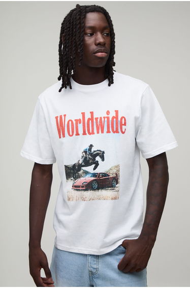 White Regular Fit Worldwide Western Graphic T-Shirt - white