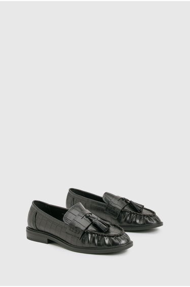 Ruched Tassle Loafers - black