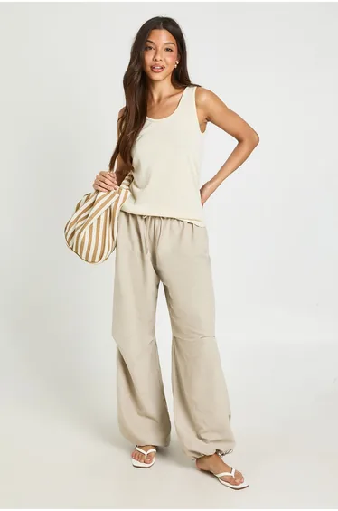 Deep Waistband Elasticated Hem Trouser - stone
