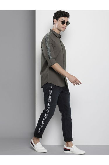 Men Grey Slim Fit Solid Shirt