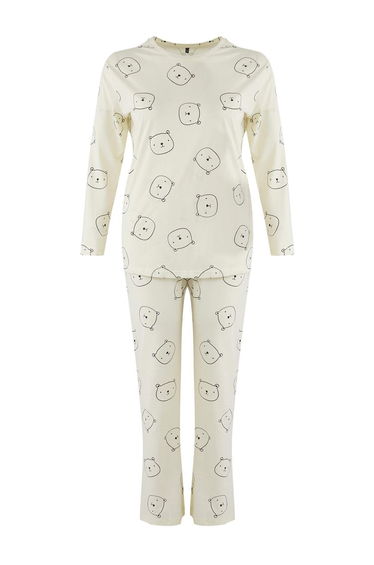 Ecru 100% Cotton Teddy Bear Knitted Pajama Set