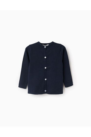 Round Neck Cardigan for Baby Girls, Dark Blue