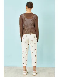 Yumi Brown Spot Print Cotton Canvas Chinos - 3