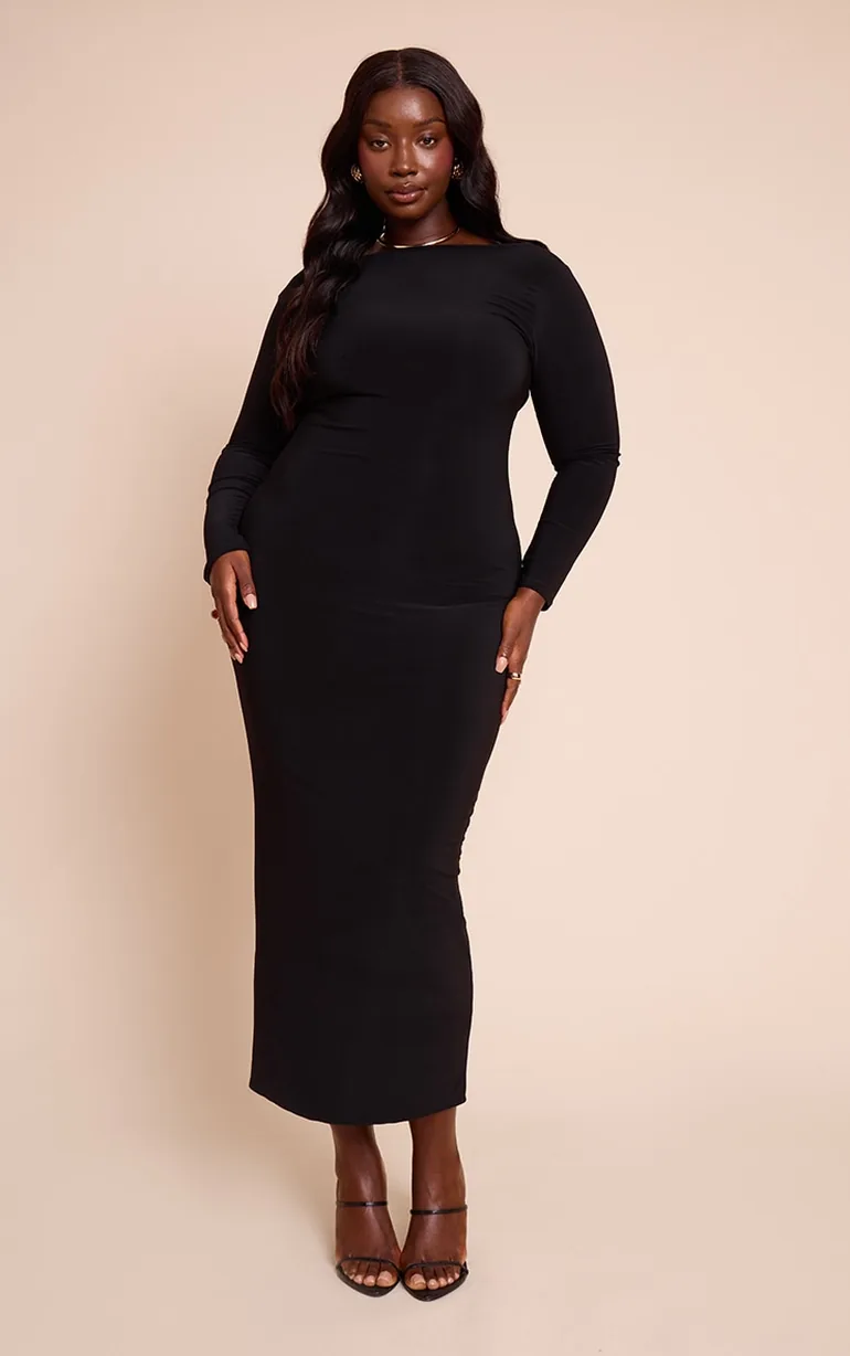 long sleeve scoop back maxi dress Black Scoop Back Long Sleeve Maternity Maxi Dress  PinkBlush