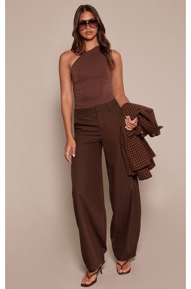 Chocolate Modal Asymmetric Strap Ruched Bodysuit