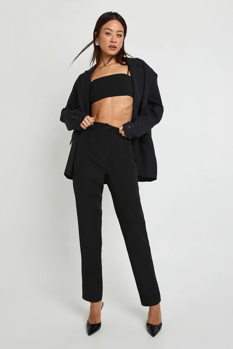 Tall High Waist Tapered Tailored Suit Trousers - black
