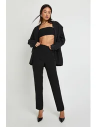 Tall High Waist Tapered Tailored Suit Trousers - black