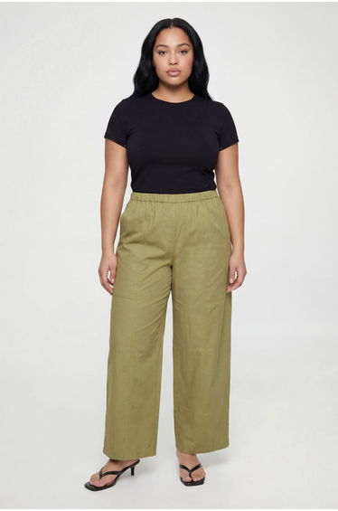 Plus Poplin Elasticated Waistband Barrel Trouser - khaki