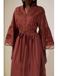 Embroidered Lace Bell Sleeve Maxi Dress - 6