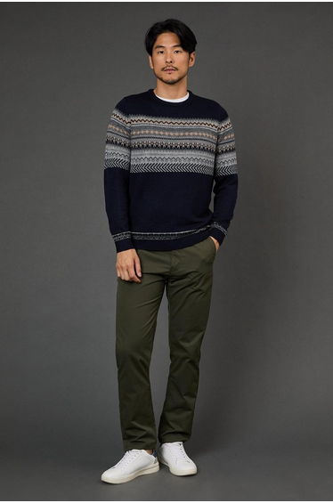 Navy Fairisle Placement Crew Neck Jumper