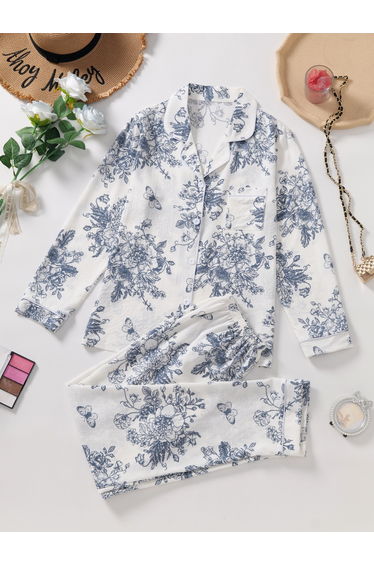 Women Floral Print Shirt and Pyjama Set
