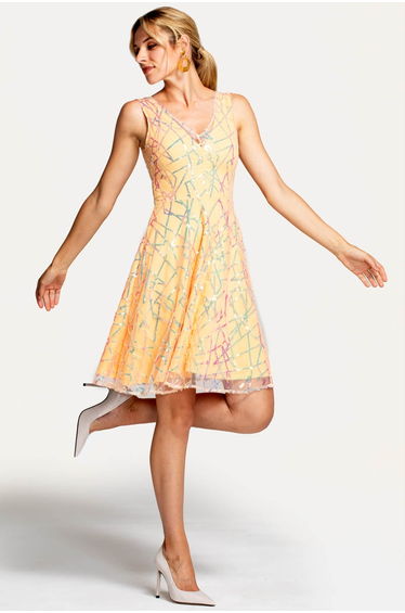 V Neck Embroidered Fit n Flare Dress