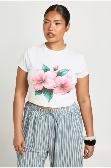 Plus Floral Print Baby Tee - white