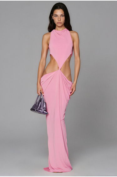 Reinee Backless Cutout Draped Maxi Dress In Pink