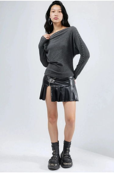 BUSEM Boat Neck Blouse with Stone Accessory