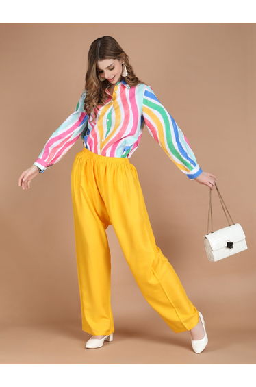 Yellow Wide Leg Ethnic Palazzos