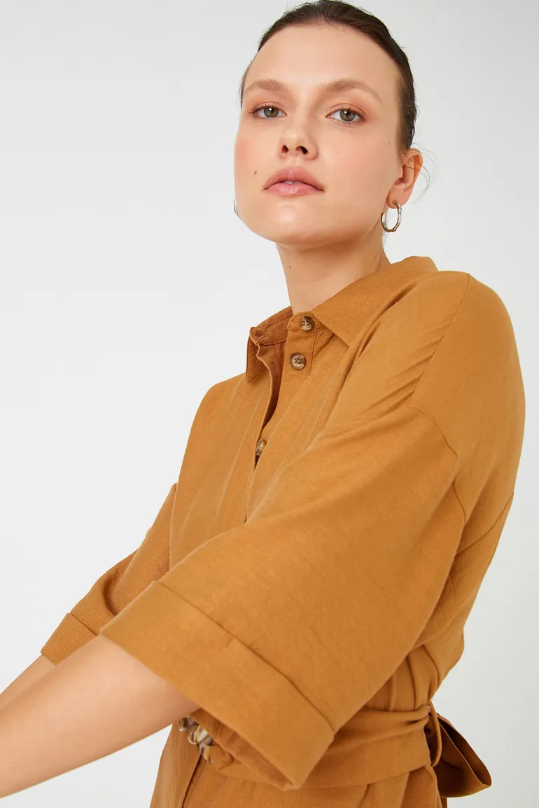 Brown Column Midi Dress - 1