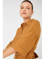 Brown Column Midi Dress - 1