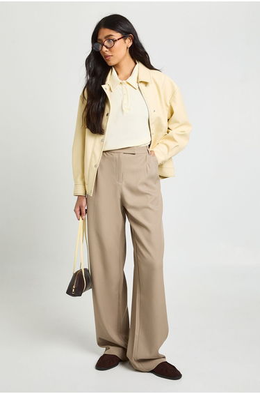 Tall Boohoo Basics Tailored Wide Leg Trouser - taupe