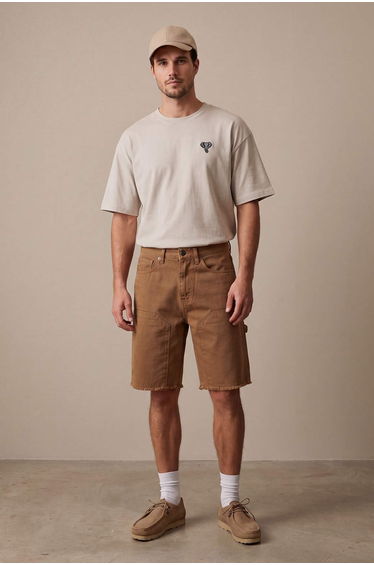 Gray Oversize/Wide Fit Embroidered 100% Cotton T-Shirt