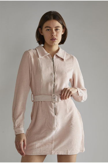 Light Pink Cord Long Sleeve Mini Dress