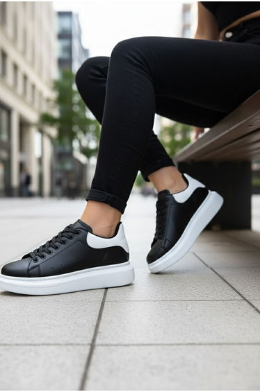 Black-White Patent Leather Women's Sneaker