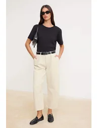 Ecru High Waist Less Stretch Baggy Jeans