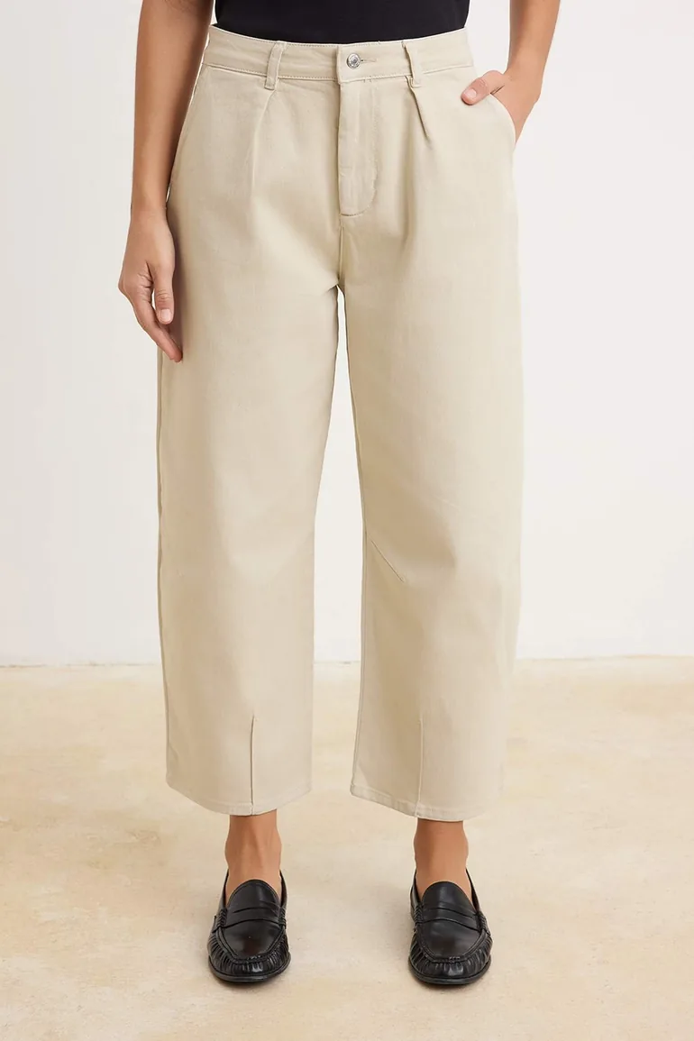 Ecru High Waist Less Stretch Baggy Jeans - 5