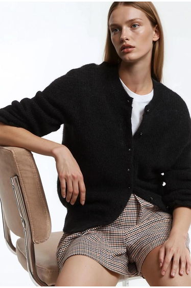Alpaca/Wool Blend Cardigan with Button Fastening