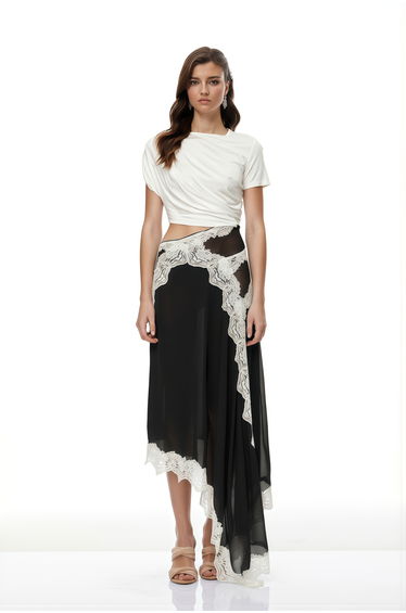 Fiamma Color Block Gathered Lace Panel Maxi Dress