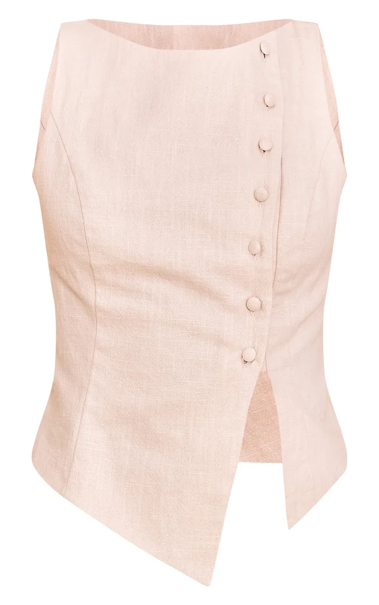 Premium Linen Blend Asymmetric Button Up Waistcoat - 4