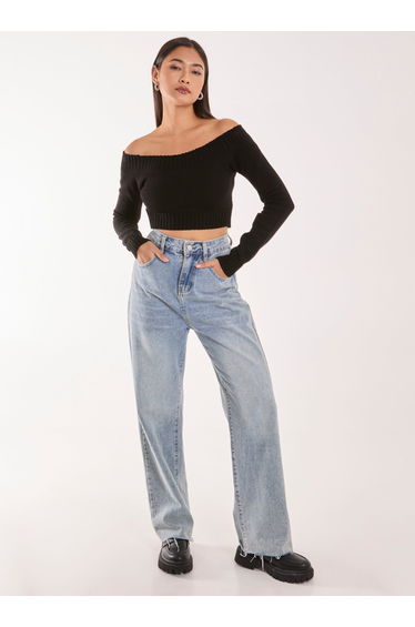 Off Shoulder Crop Knit Top