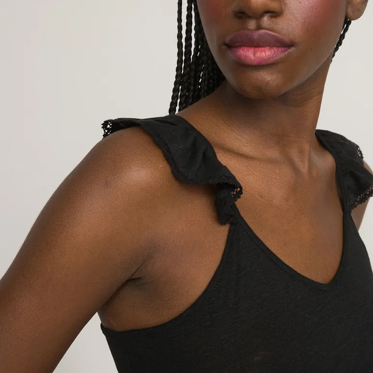 Linen Ruffled Strap Cami - 2