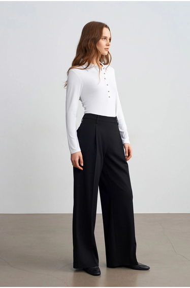 Dilvin Women's High-Waist Wide-Leg Crepe Trousers