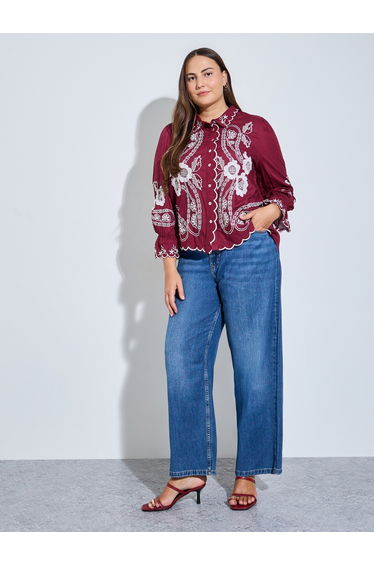 Plus Size Embroidered Cotton Shirt