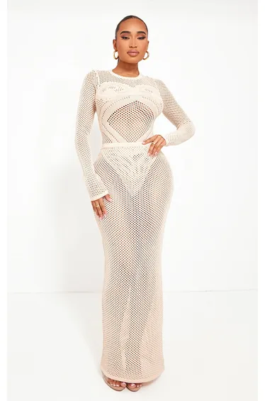 Shape Cream Knitted Low Rise Maxi Skirt