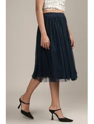 Merlin Navy Tulle Midi Skirt - 2