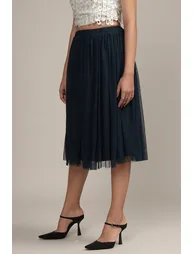 Merlin Navy Tulle Midi Skirt - 1
