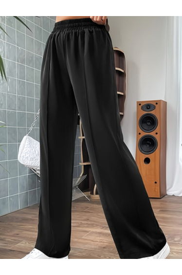 Black Elasticated Waistband Straight Leg Trousers
