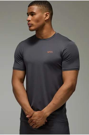 Man Active Regular Fit Neon Logo T-shirt - dark grey
