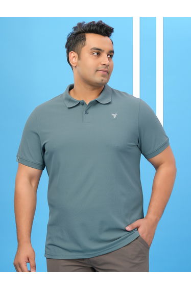 Plus Size Solid Slim Fit Polo T-Shirt