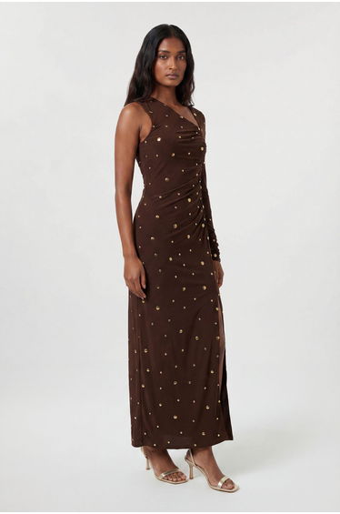 Premium Slinky Crepe Embellished Cut Out Maxi Dress