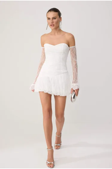 White A-Line/A Bell-Shaped Short / Mini Knitted Dress
