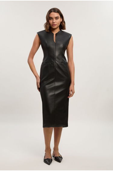 Faux Leather Tailored Pencil Dress