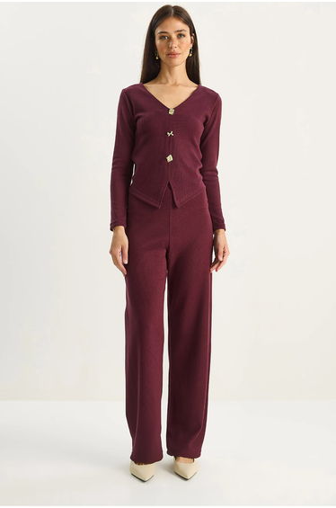 LUCCI V-Neck Knitted Wide Leg Two-Piece Set