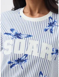 Blue Striped Oversized Cotton T-Shirt - 2